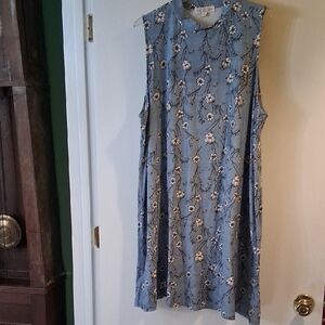 Pink Rose Sleeveless Blue Floral Mini Dress